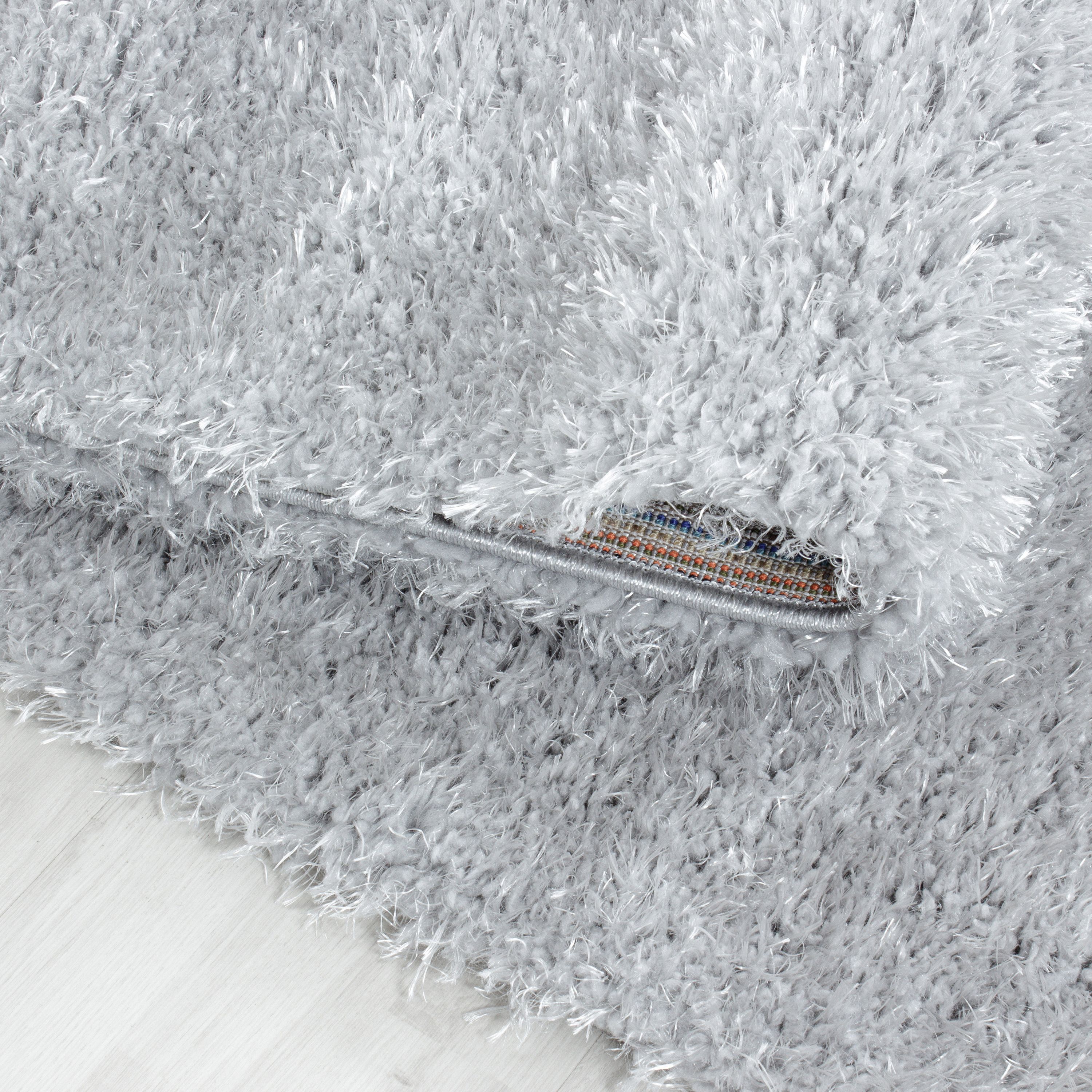 Hochflor Teppich Set Schlafzimmer Teppichläufer 3 Teile Set Glanz Garn Silber