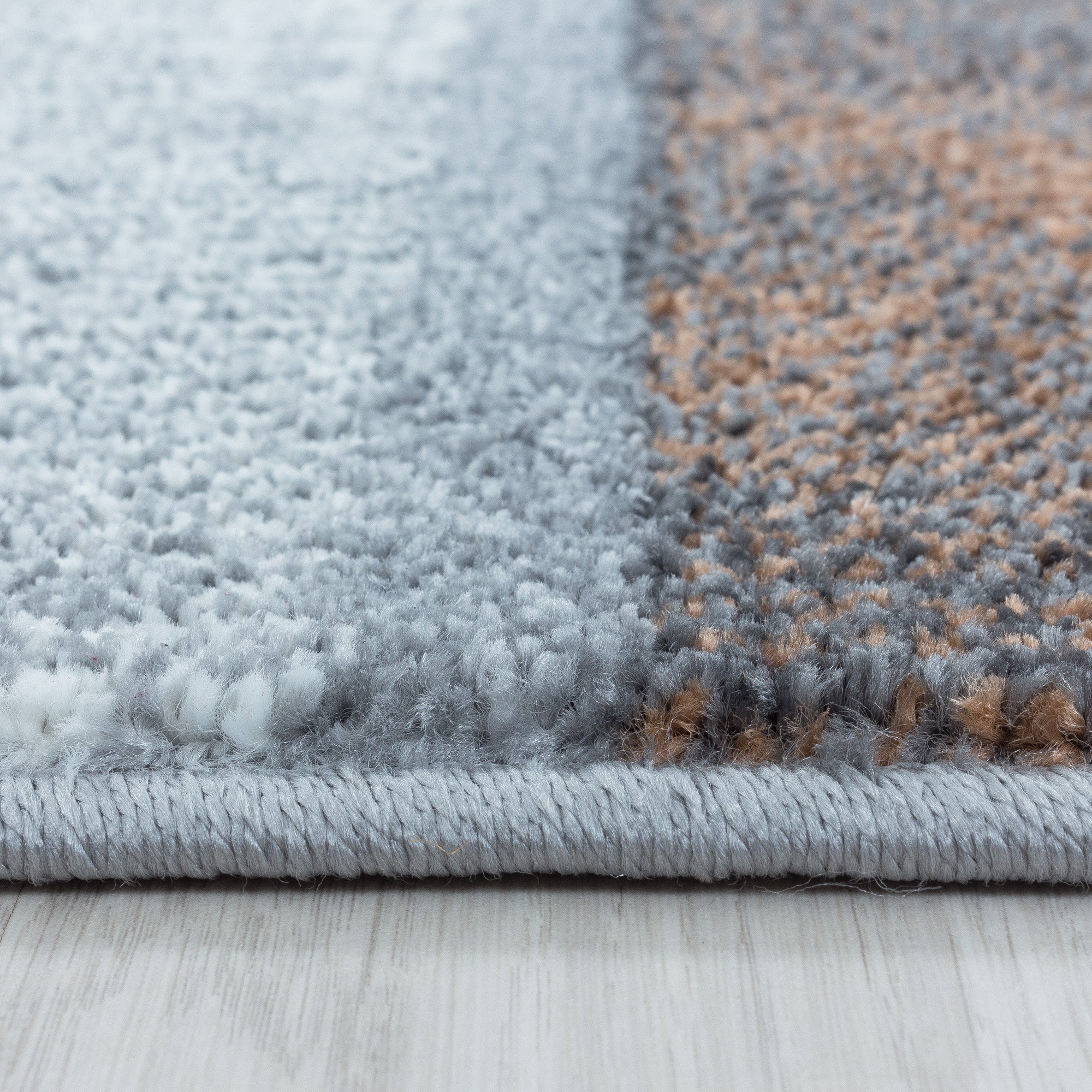 Kurzflor Teppich Bettset Terra Grau Quadrat Muster Marmoriert 3 Teile Läufer