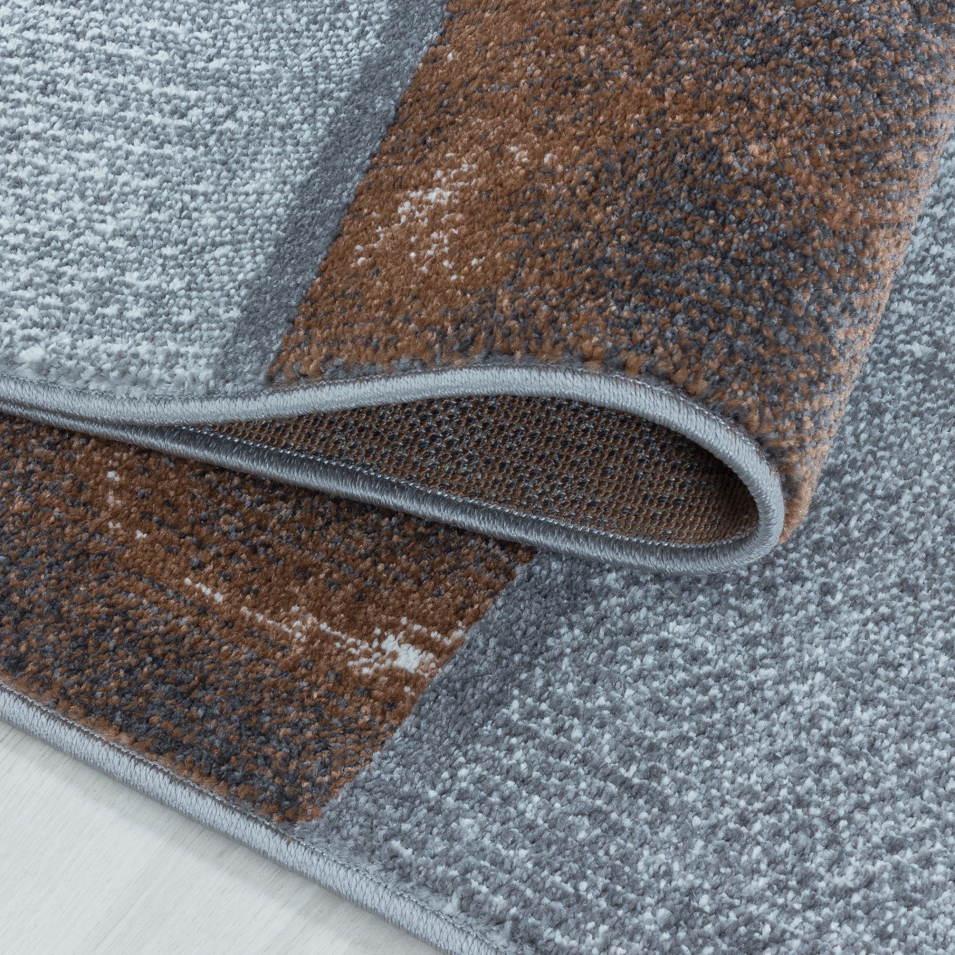 Kurzflor Teppich Bettset Terra Grau Quadrat Muster Marmoriert 3 Teile Läufer