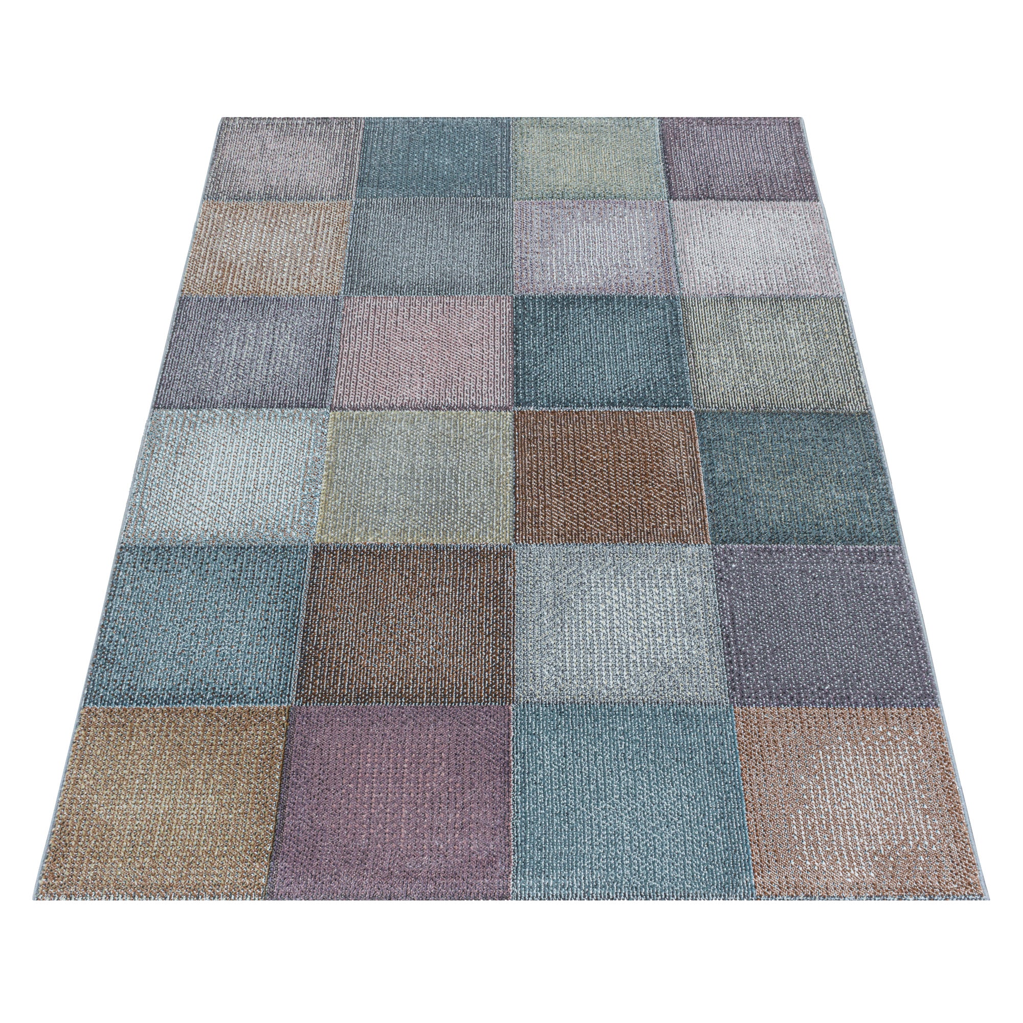 Kurzflor Teppich Mehrfarbig Modernes Quadrat Pixel Muster Wohnteppich Weich