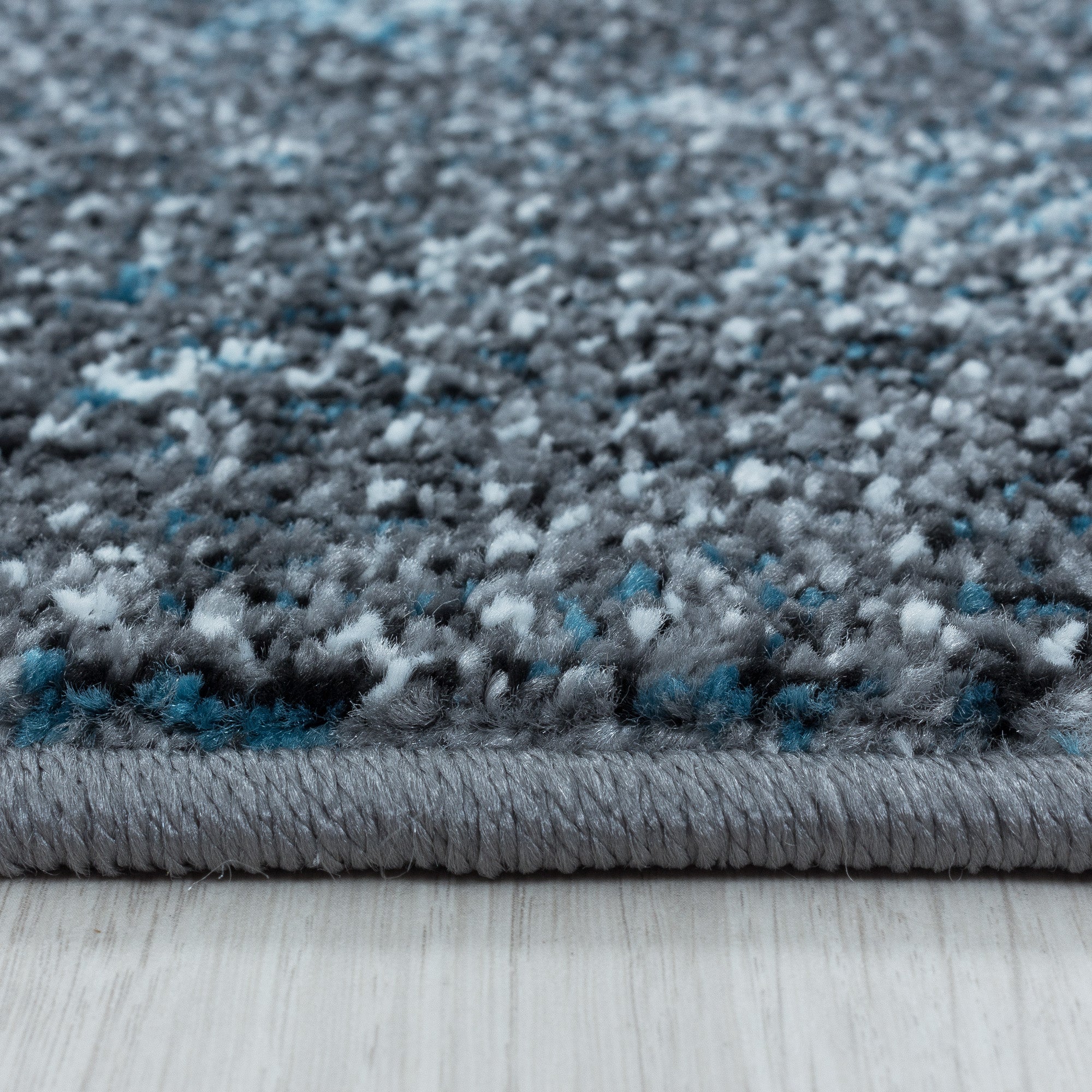 Kurzflor Teppich Bettset Blau Wolken Muster Marmoriert Läuferset 3 Teile Weich