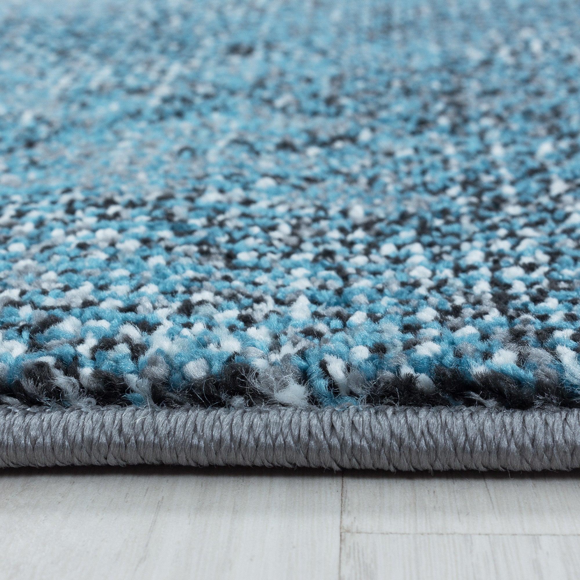 Kurzflor Teppich Blau Grau Muster Verwischt Marmoriert Wohnzimmerteppich Weich