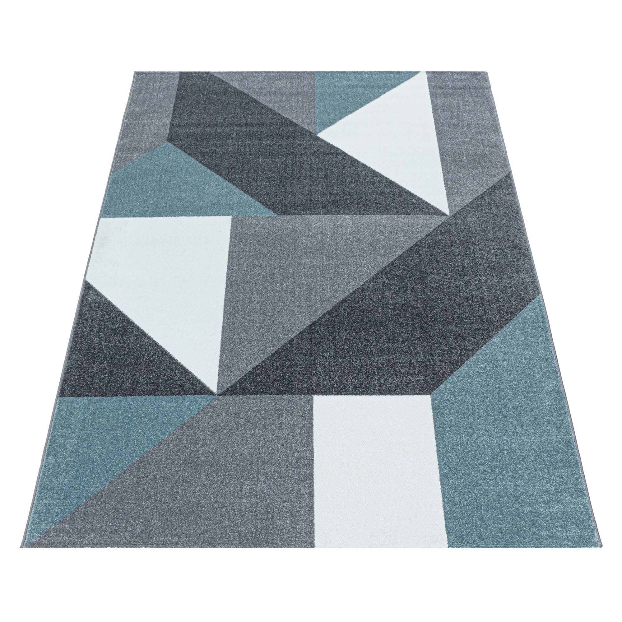 Kurzflor Teppich Blau Grau Muster Geometrisch Modern Wohnzimmerteppich Weich