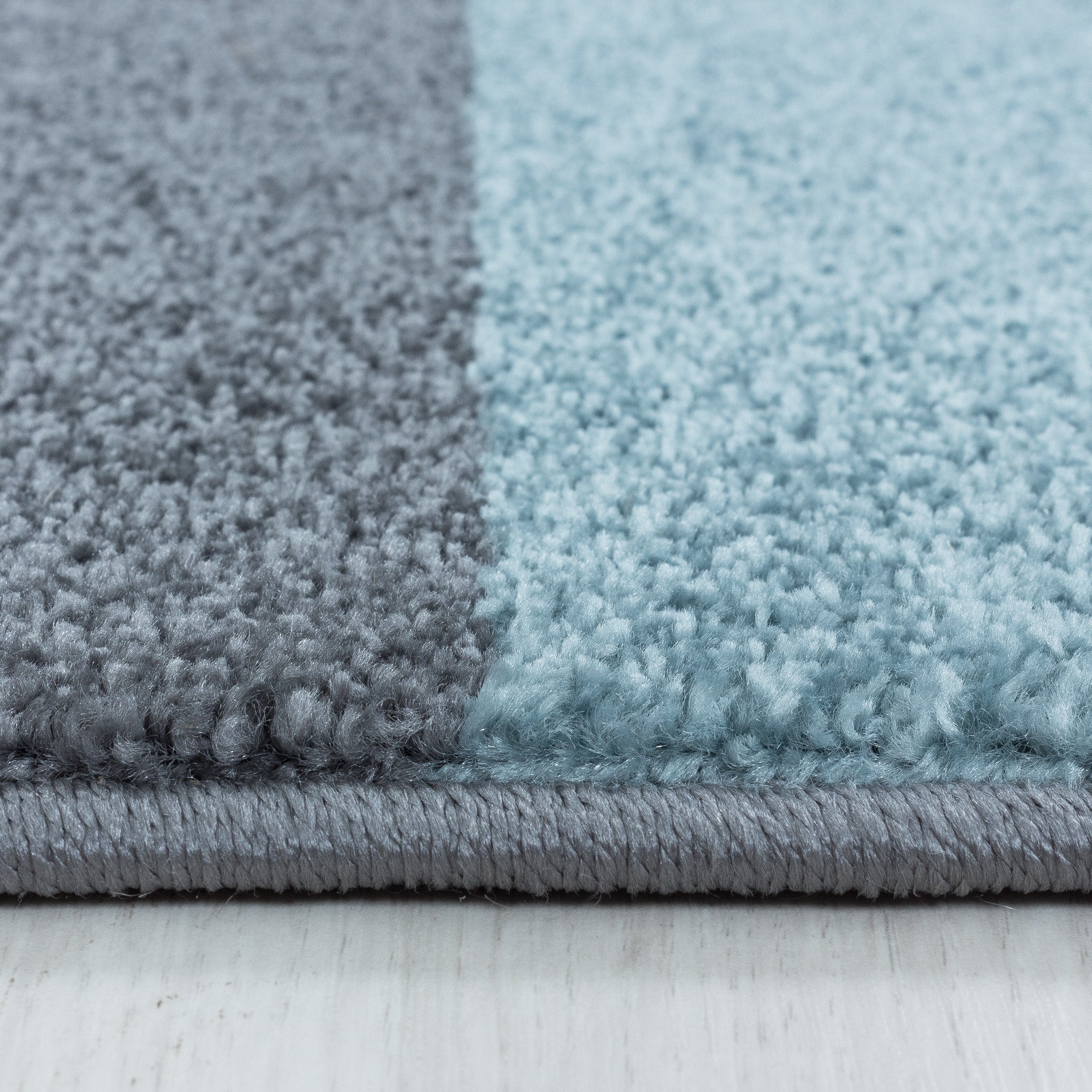 Kurzflor Teppich Blau Grau Muster Geometrisch Modern Wohnzimmerteppich Weich