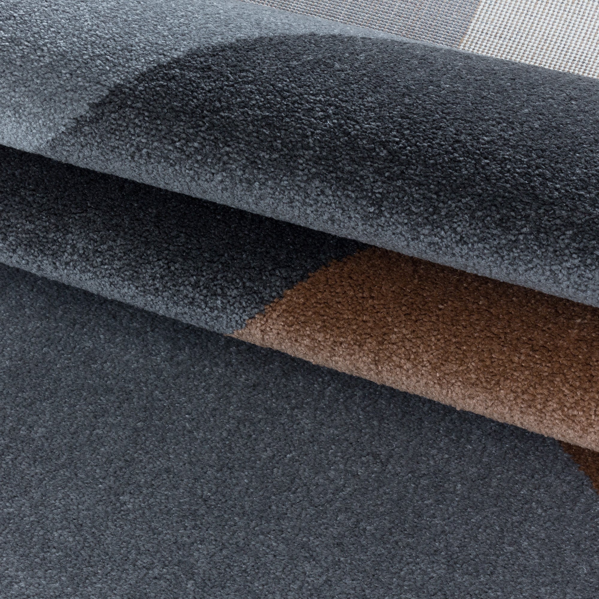 Kurzflor Teppich Terra Grau Muster Geometrisch Modern Wohnzimmerteppich Weich