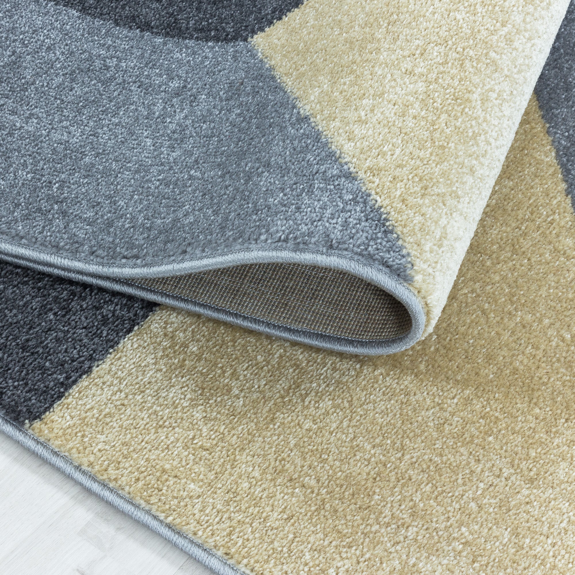Kurzflor Teppich Gelb Grau Muster Geometrisch Modern Wohnzimmerteppich Weich