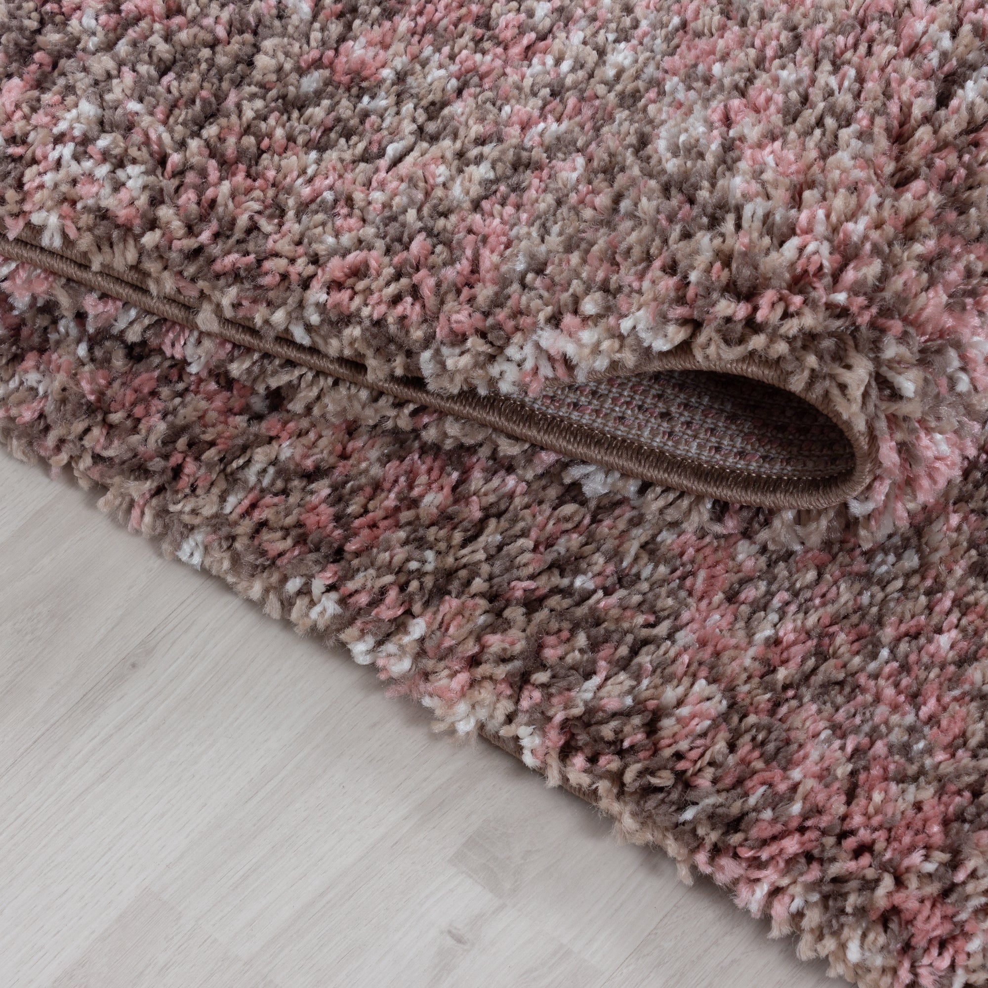 Hochflor Shaggy Teppich Langflorteppich Bunt Taupe Beige Creme Rose Meliert