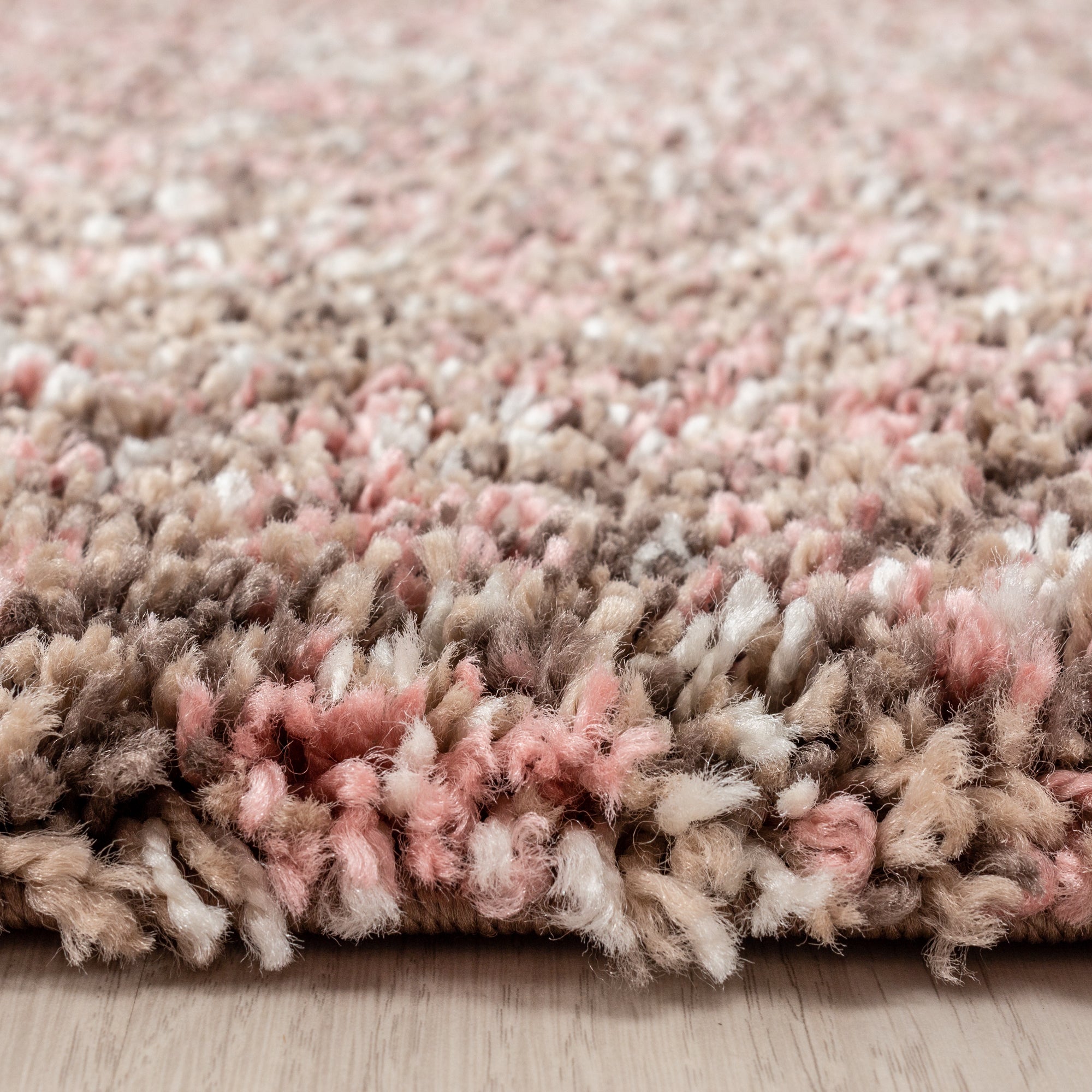 Hochflor Shaggy Teppich Langflorteppich Bunt Taupe Beige Creme Rose Meliert