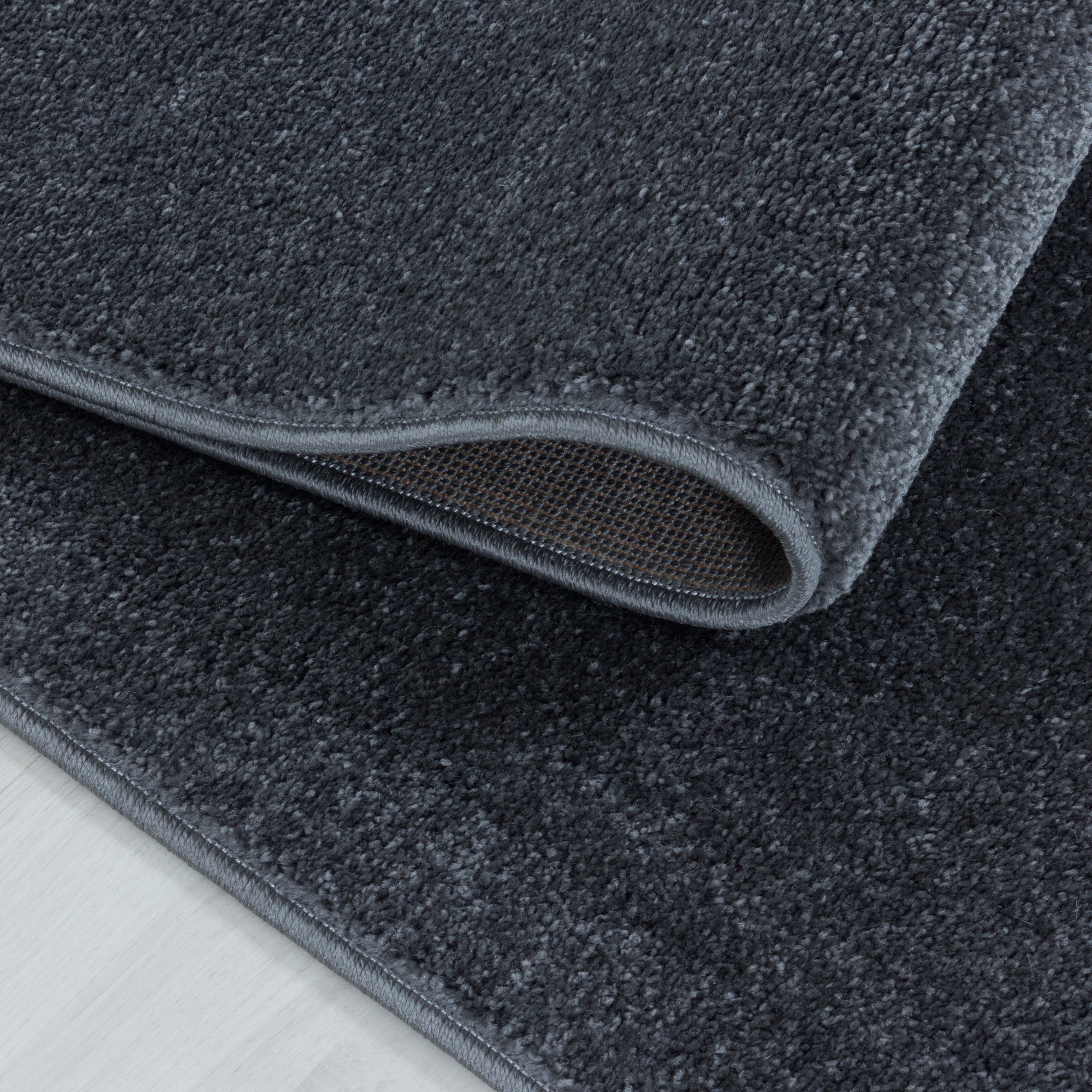 Kurzflor Teppich Bettset Grau Einfarbig Modern Wohnzimmerteppich Läuferset