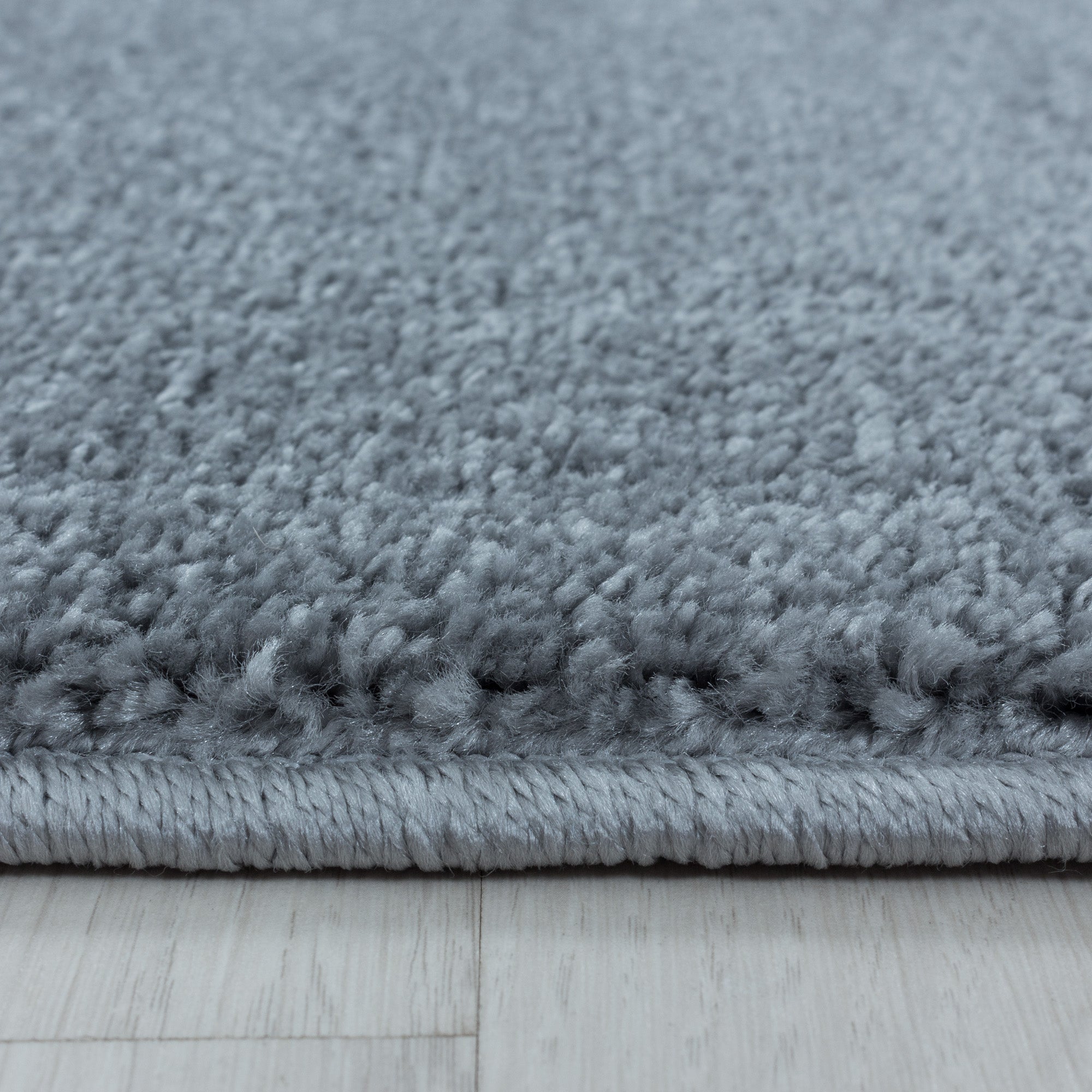 Kurzflor Teppich Bettset Silber Einfarbig Modern Wohnzimmerteppich Läuferset