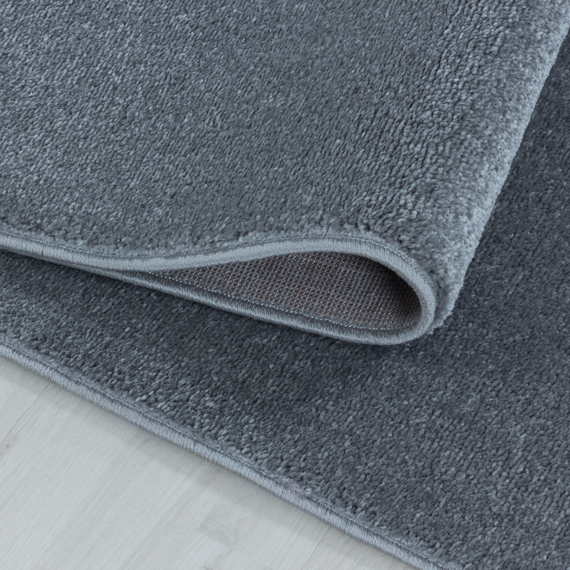 Kurzflor Teppich Bettset Silber Einfarbig Modern Wohnzimmerteppich Läuferset