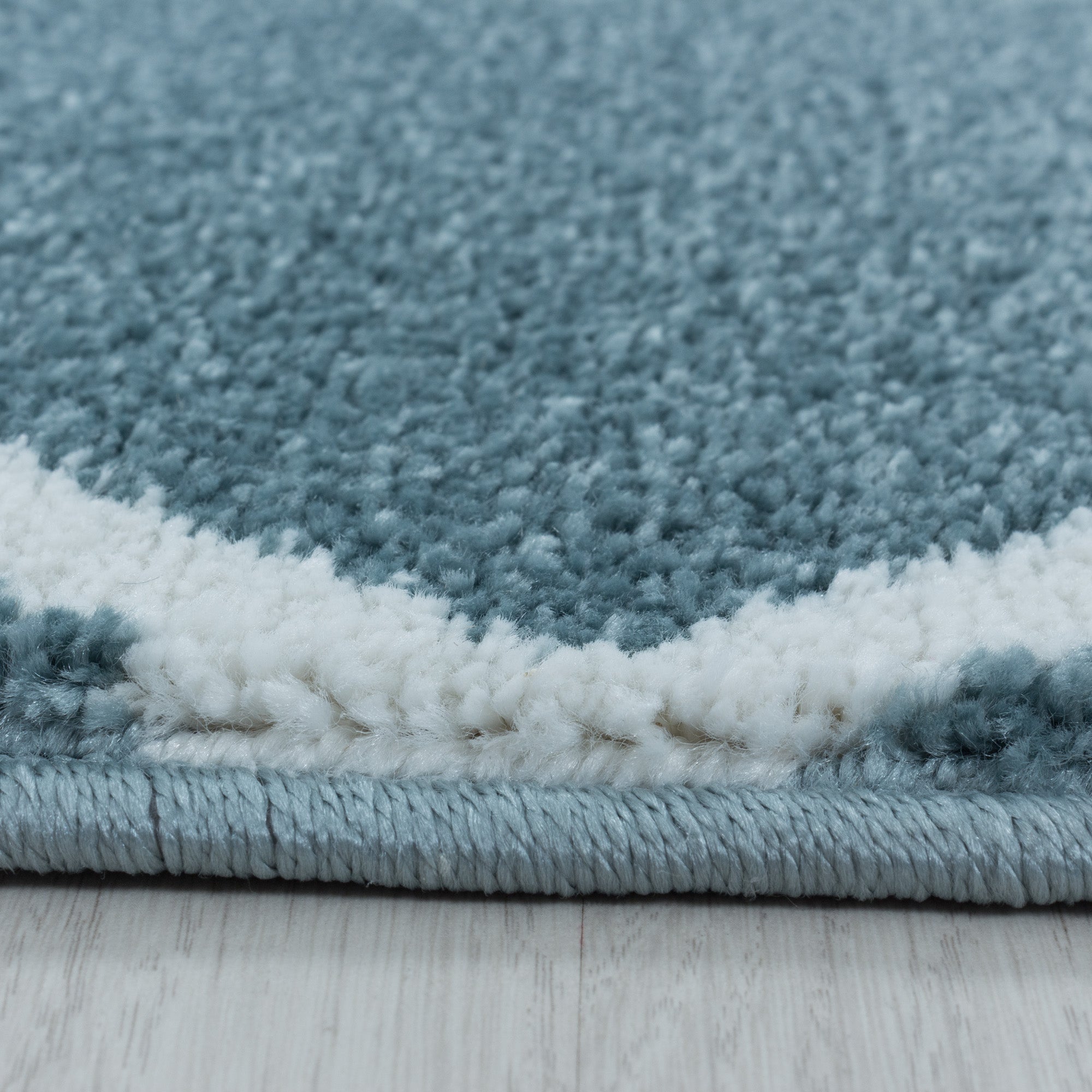 Kurzflor Teppich Blau Design Raute Modern Linien Wohnzimmerteppich Unifarben