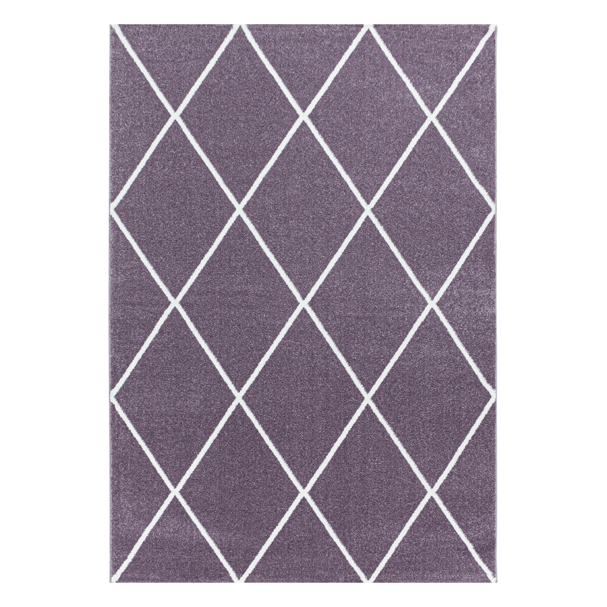 Kurzflor Teppich Lila Design Raute Modern Linien Wohnzimmerteppich Unifarben