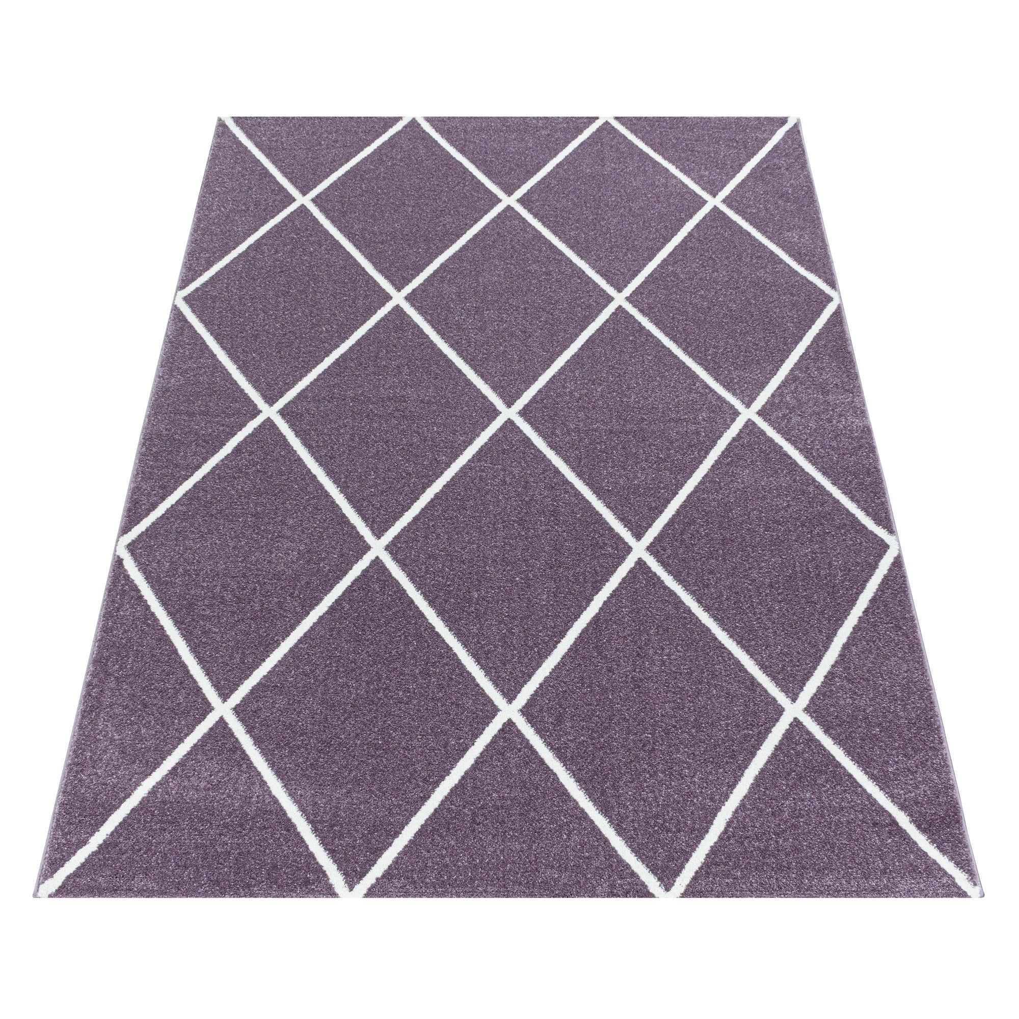 Kurzflor Teppich Lila Design Raute Modern Linien Wohnzimmerteppich Unifarben