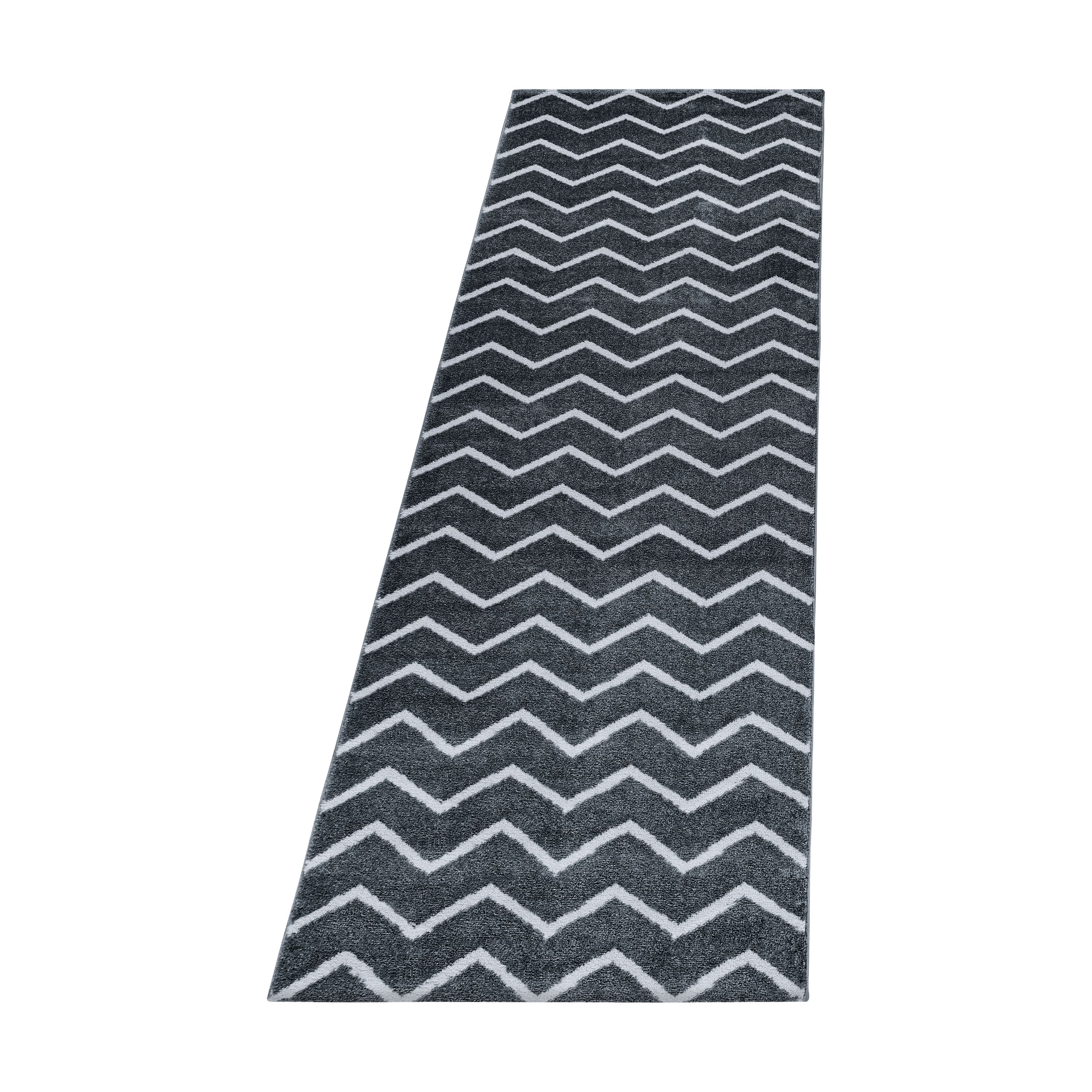 Kurzflor Teppich Bettset Grau Wellen Linien Design Wohnzimmerteppich Läuferset