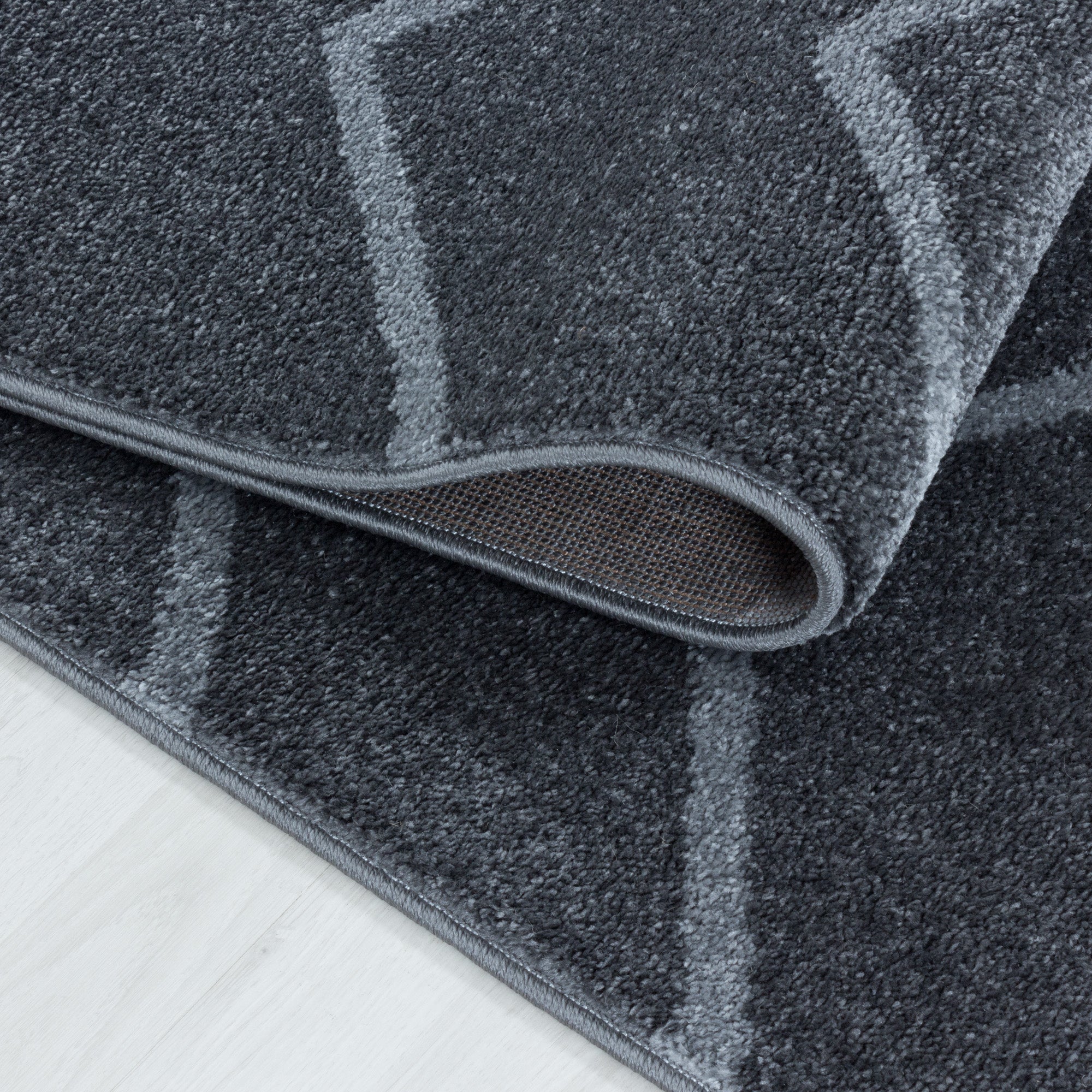 Kurzflor Teppich Bettset Grau Wellen Linien Design Wohnzimmerteppich Läuferset
