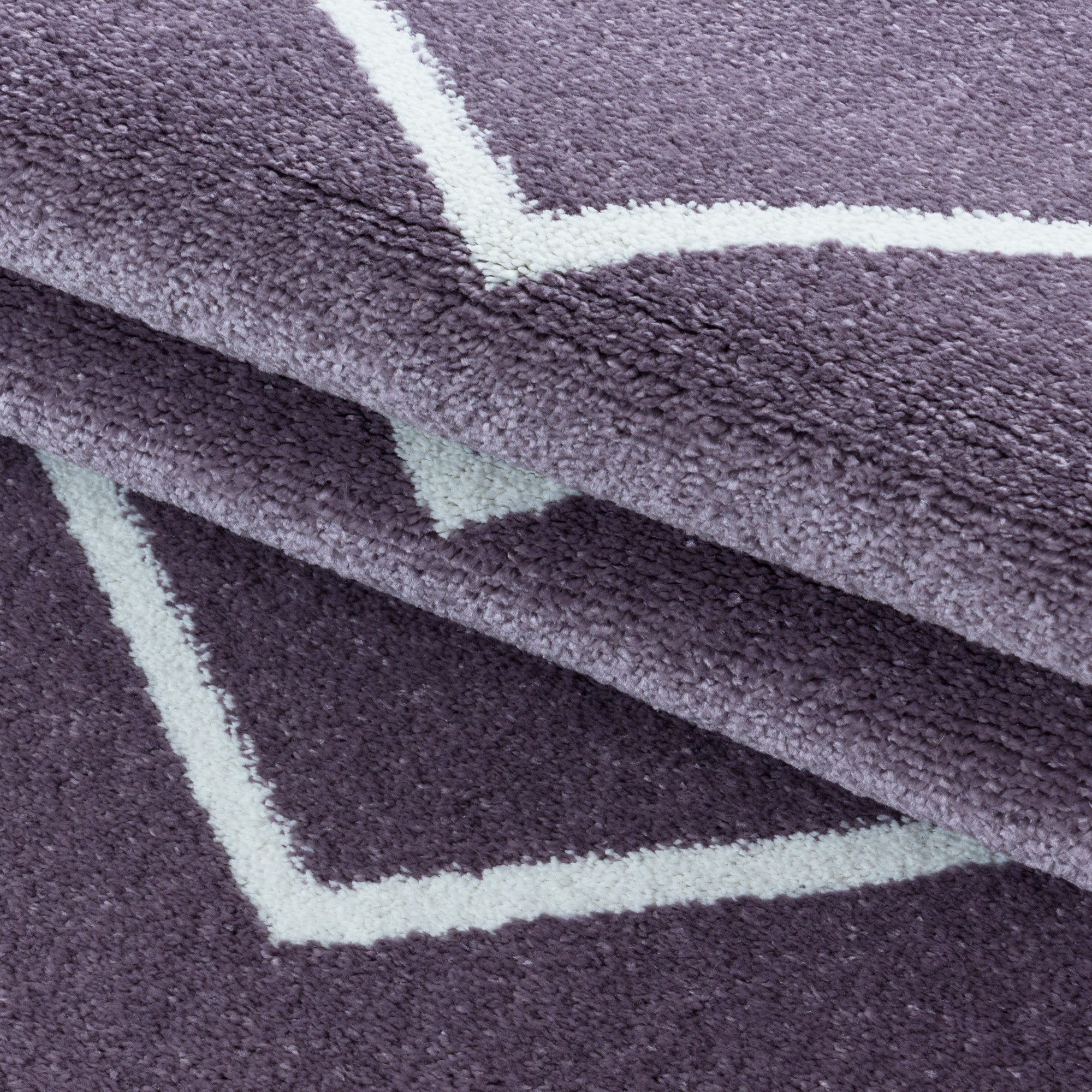 Kurzflor Teppich Bettset Lila Wellen Linien Design Wohnzimmerteppich Läuferset