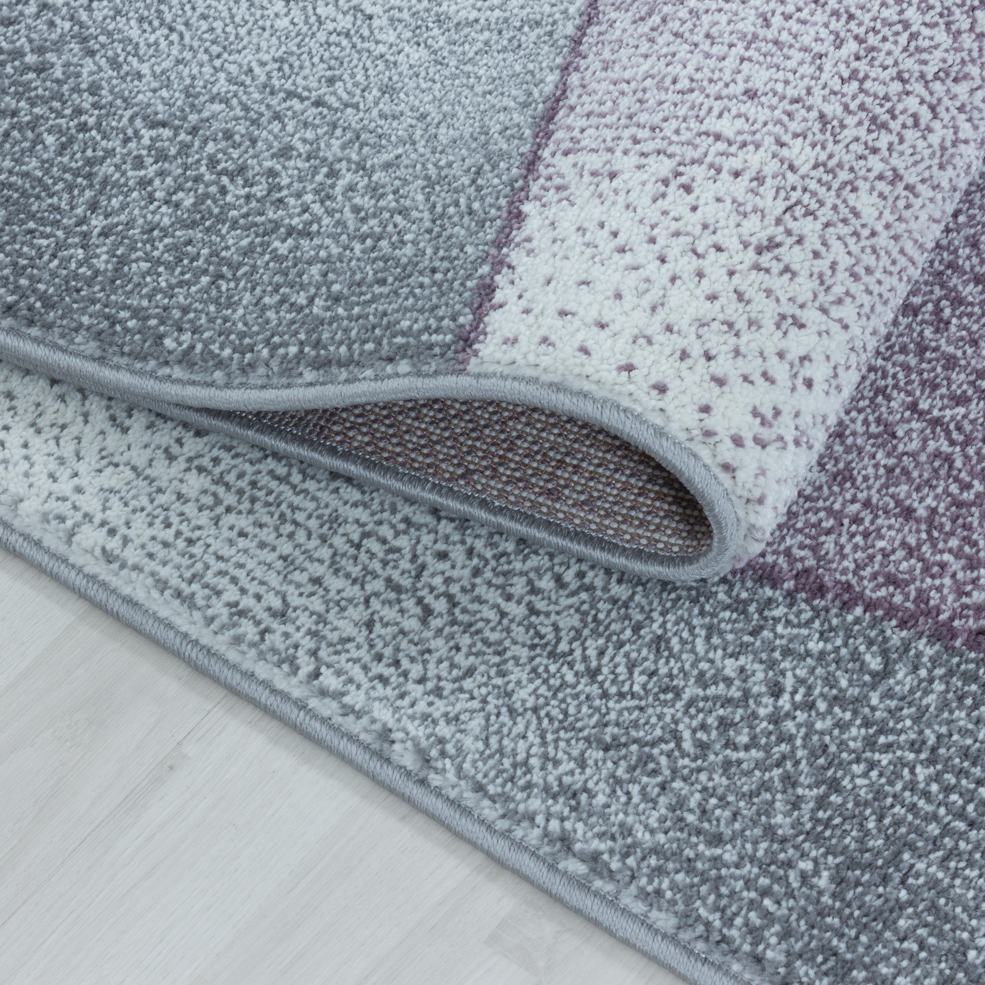 Bettumrandung Teppich Kurzflor Abstrakt Geometrisch Design Schlafzimmer 8 mm Florhöhe Hochfertig Weich Rechteckig 3 Teile Läufer Lila