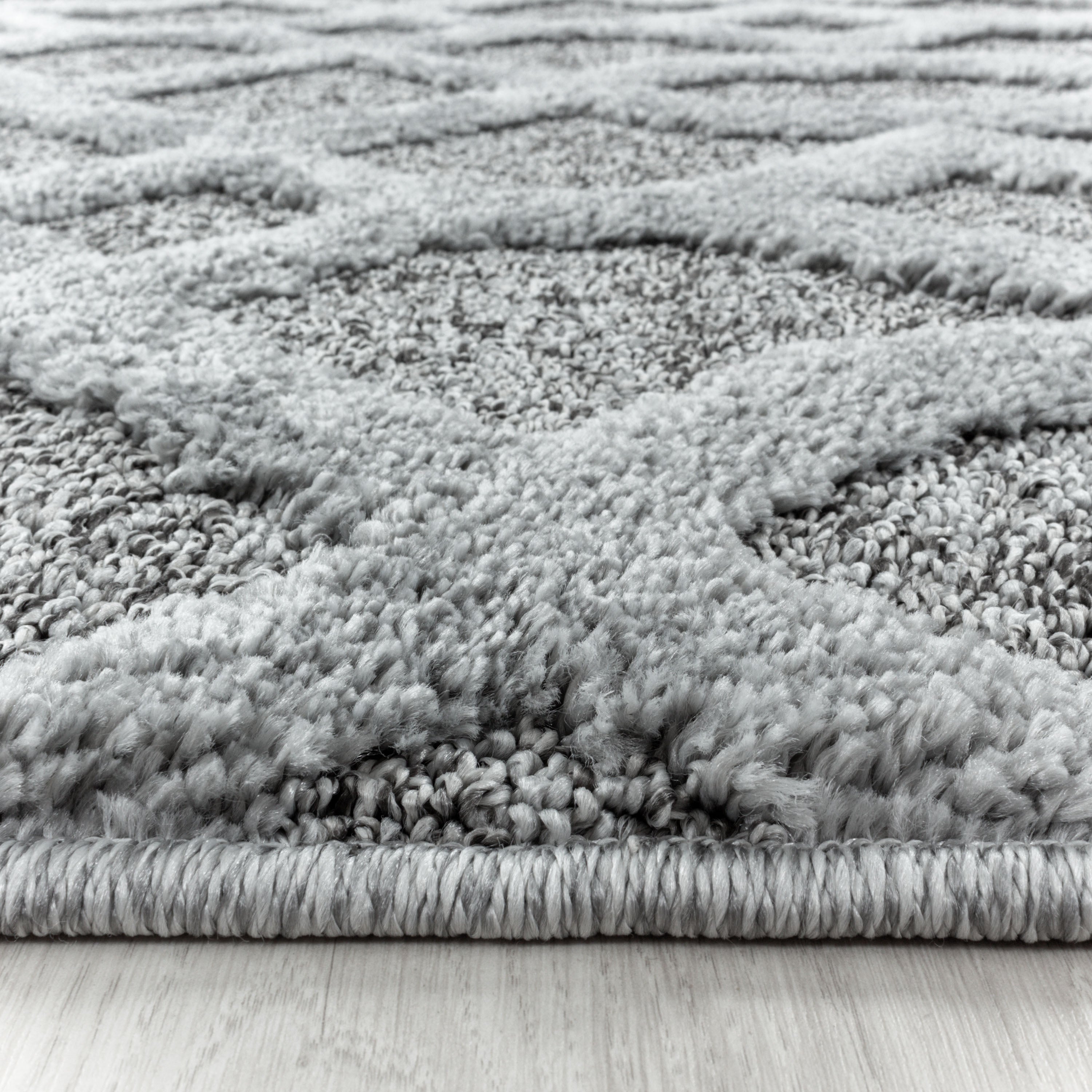 Kurzflor Teppich Set Schlafzimmer Teppichläufer 3-D Gitter Muster 3 Teile