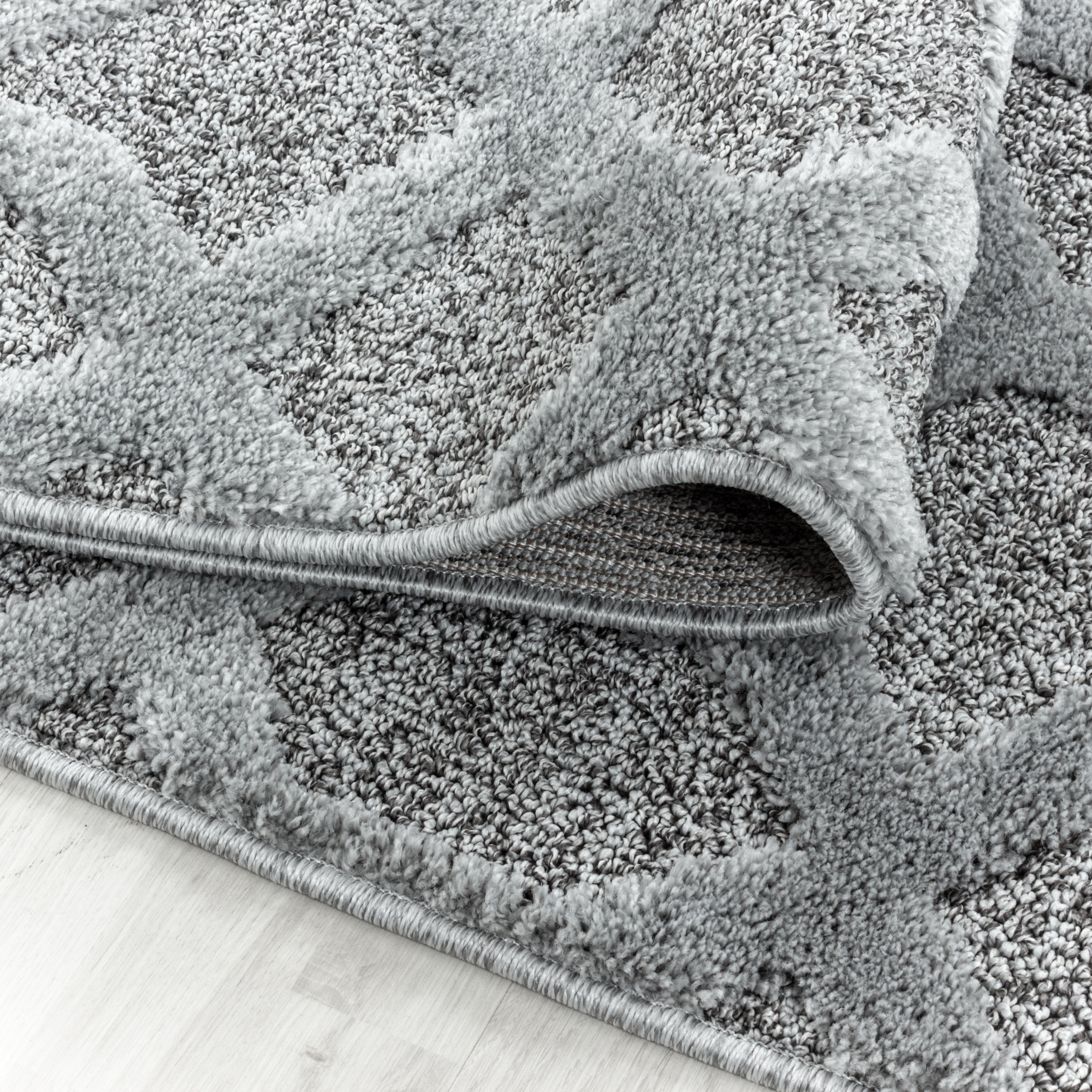 Kurzflor Teppich Set Schlafzimmer Teppichläufer 3-D Gitter Muster 3 Teile