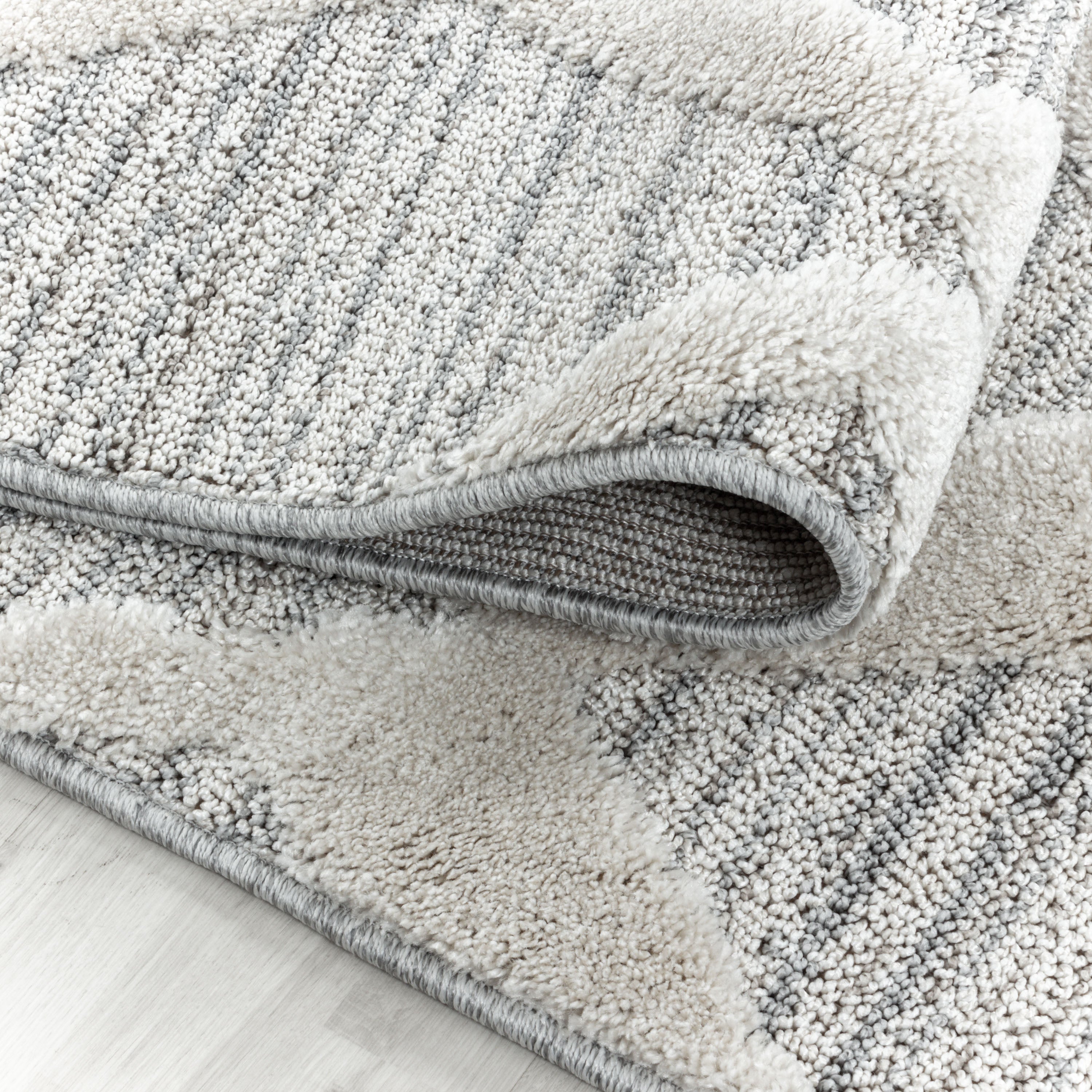 Kurzflor Teppich Set Schlafzimmer Teppichläufer Rauten Gitter Muster 3 Teile