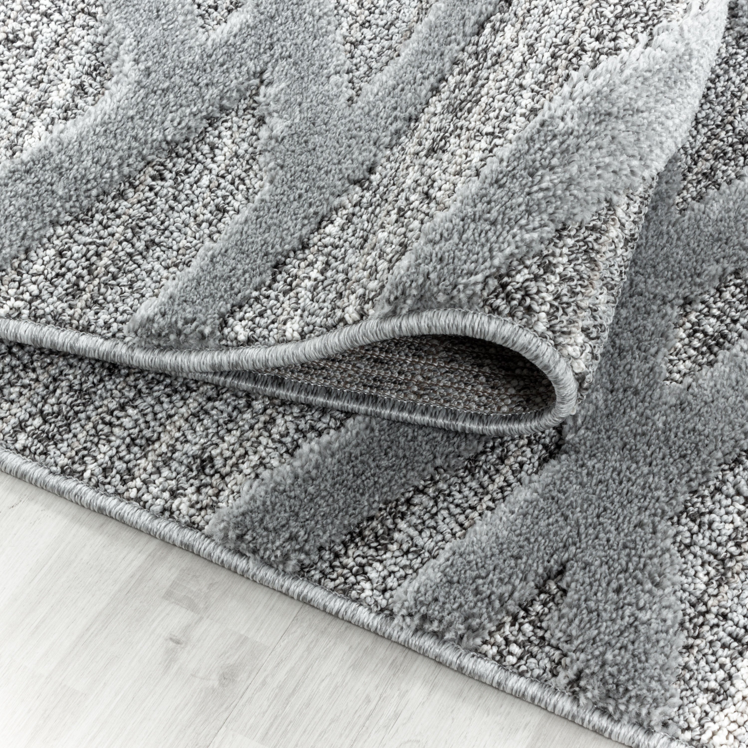 Kurzflor Teppich Set Schlafzimmer Teppichläufer 3 -D Linien Gitter 3 Teile