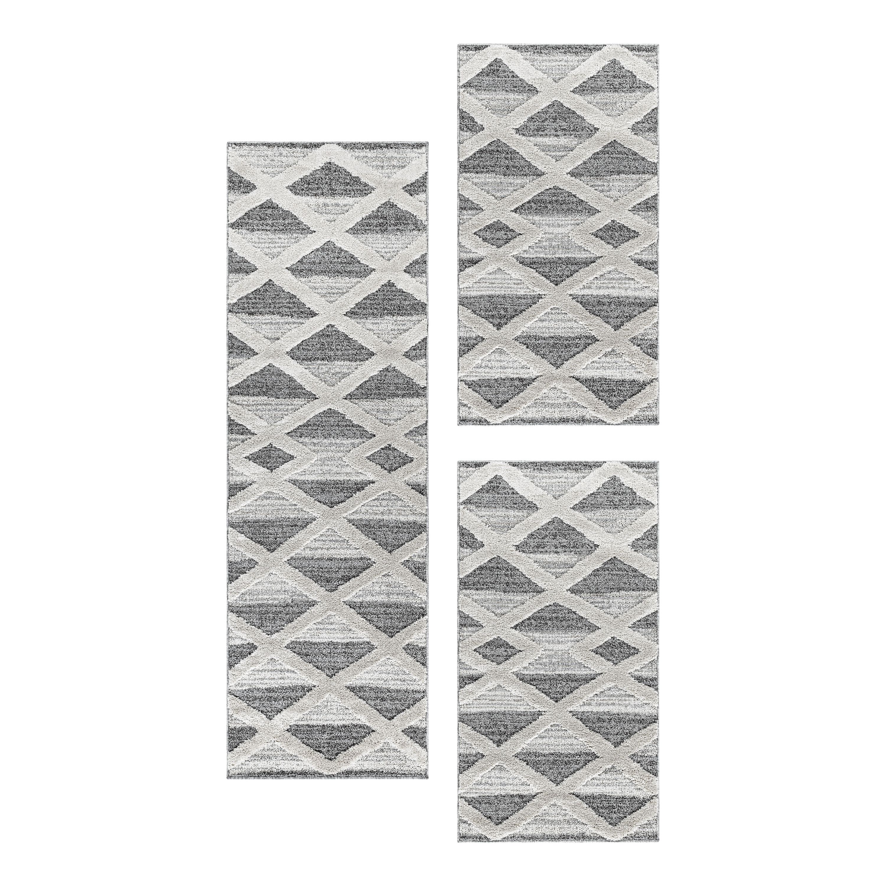 Kurzflor Teppich Set Schlafzimmer Teppichläufer 3-D Kreuz Muster 3 Teile