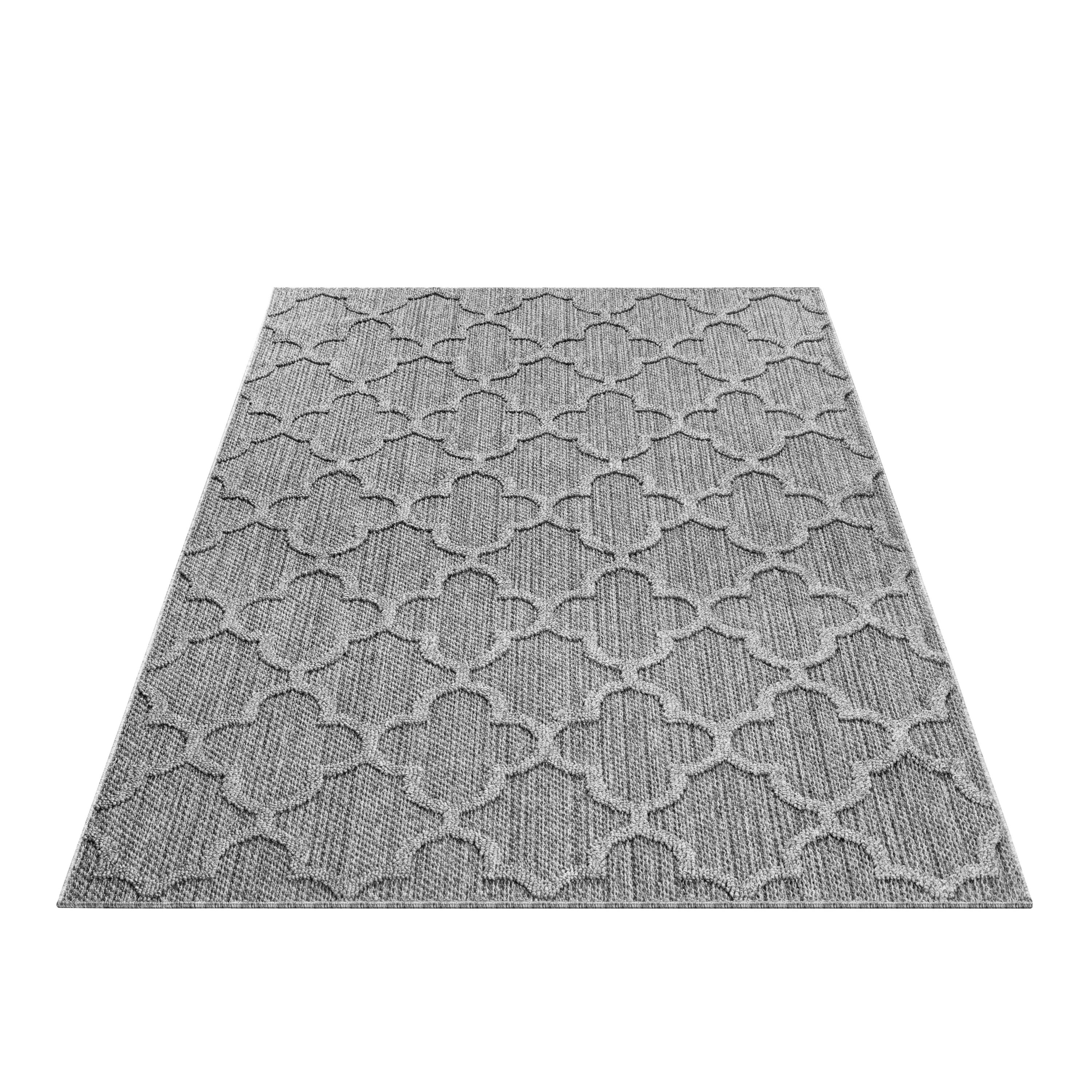 In- Outdoor Teppich Flachgewebt Sisal Optik Einfarbig 3D Marok Design Grau