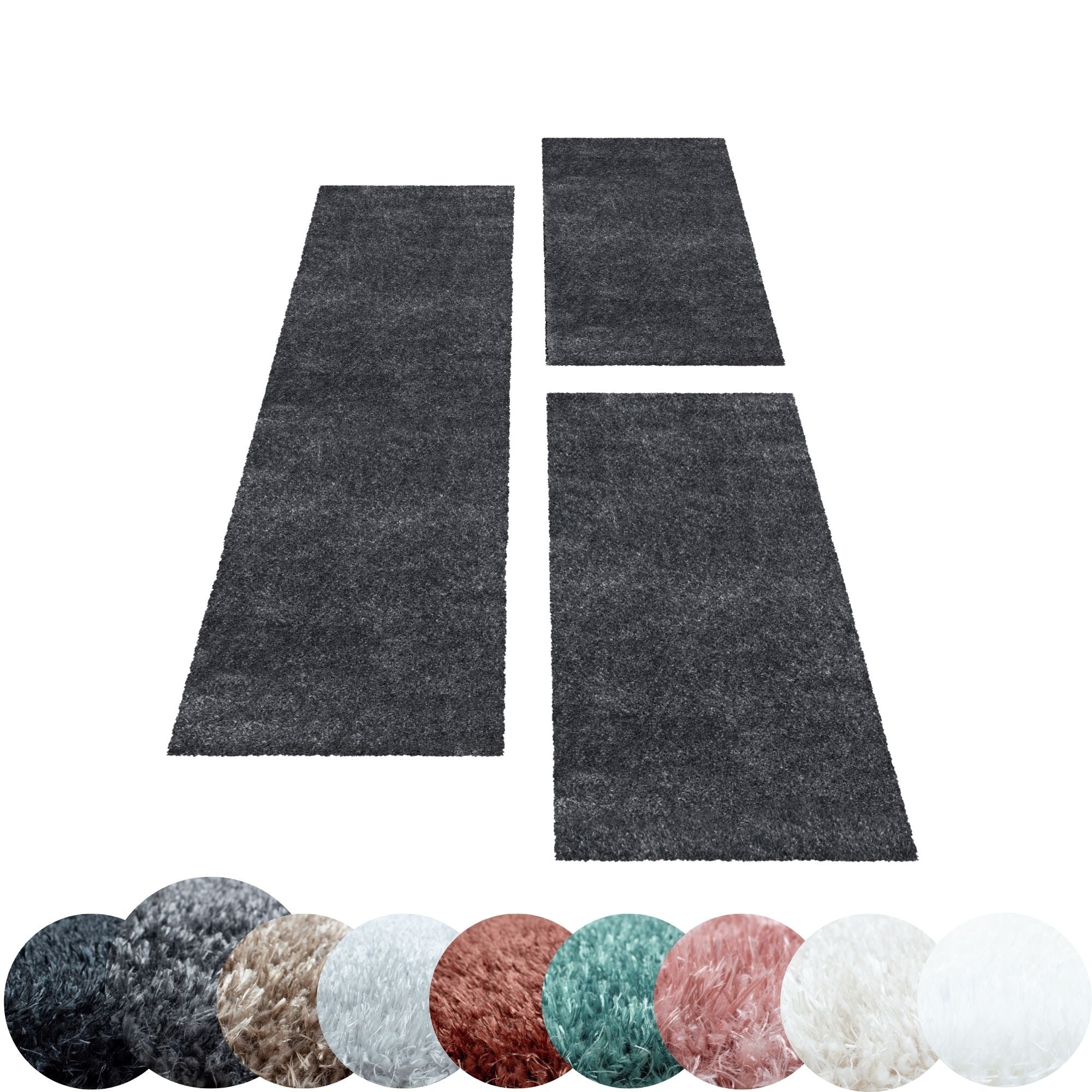 Hochflor Teppich Set Schlafzimmer Teppichläufer 3 Teile Set Glanz Garn