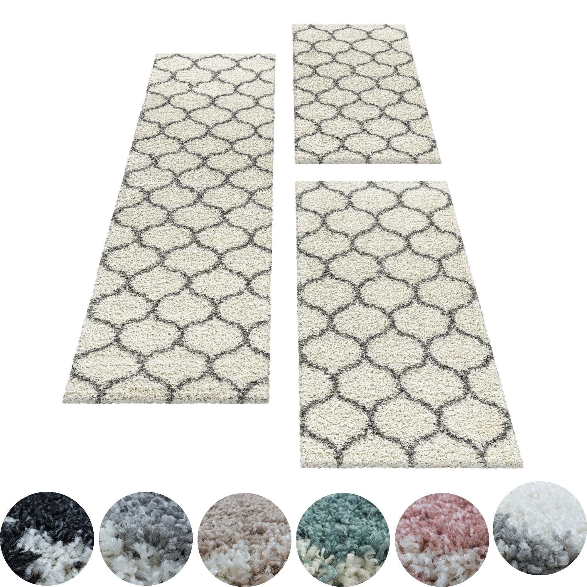 Design Teppich Set Shaggy Läufer Läuferset Muster Kachel Tile Jacquard 3 Teile