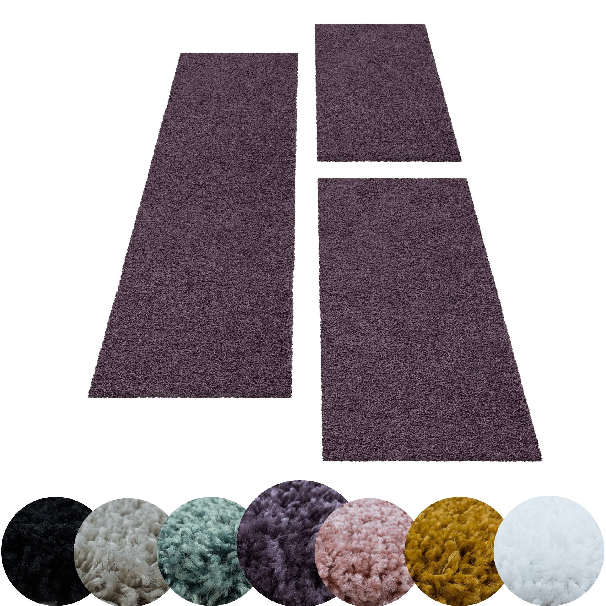 Hochflor Teppich Set Shaggy Bettumrandung Läufer Set Soft Flor 3 Teile Einfarbig