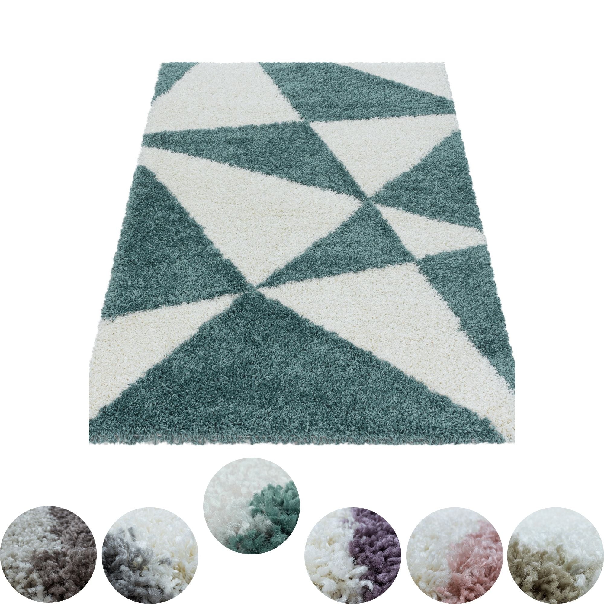 Design Hochflor Teppich Wohnzimmerteppich Dreieck Muster Abstrakt