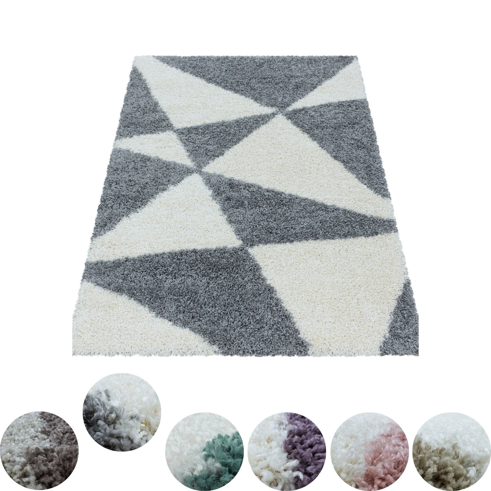 Design Hochflor Teppich Wohnzimmerteppich Dreieck Muster Abstrakt