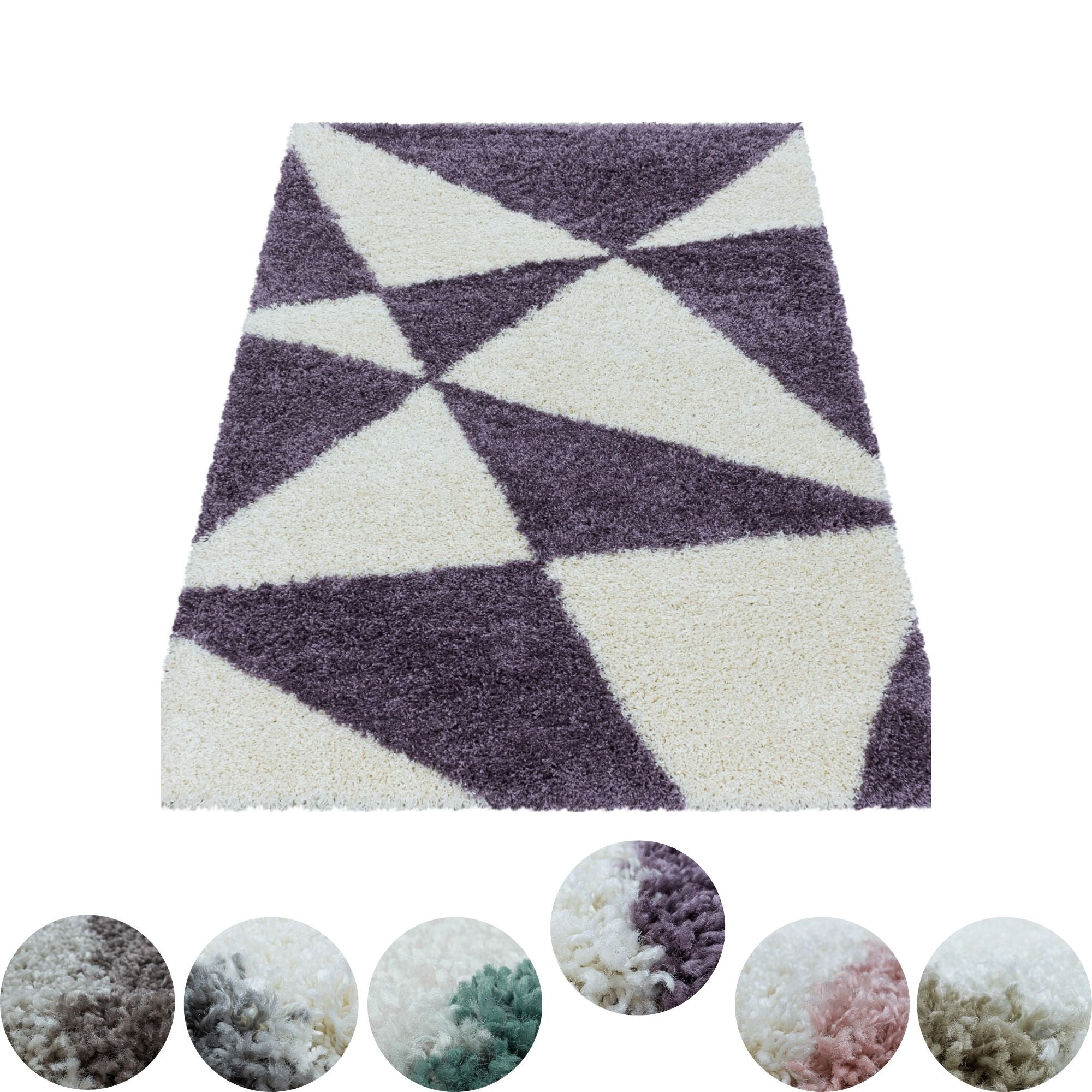 Design Hochflor Teppich Wohnzimmerteppich Dreieck Muster Abstrakt