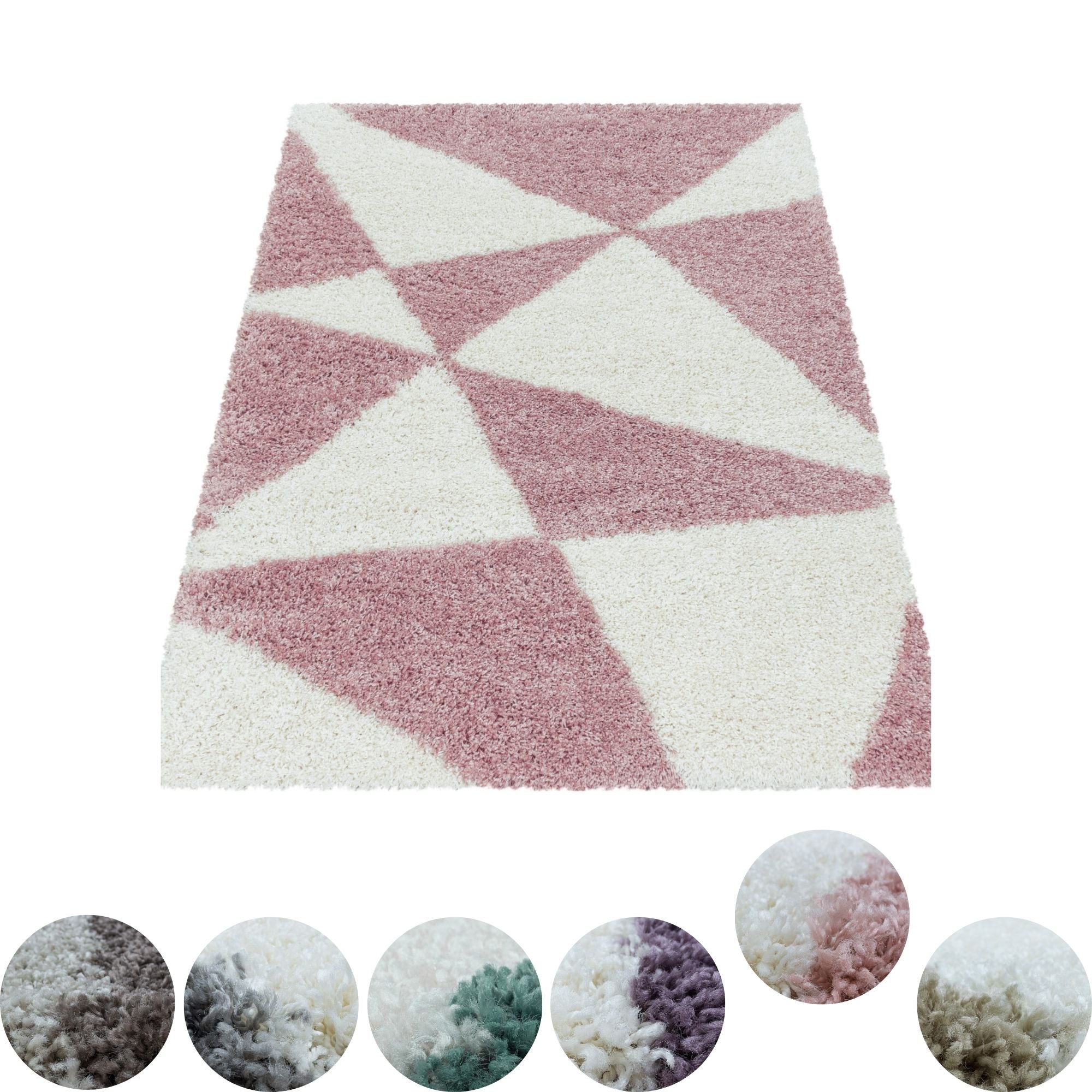 Design Hochflor Teppich Wohnzimmerteppich Dreieck Muster Abstrakt