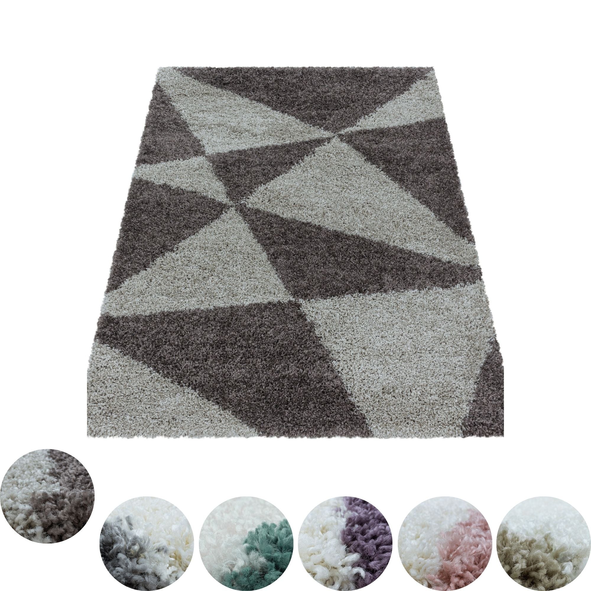 Design Hochflor Teppich Wohnzimmerteppich Dreieck Muster Abstrakt