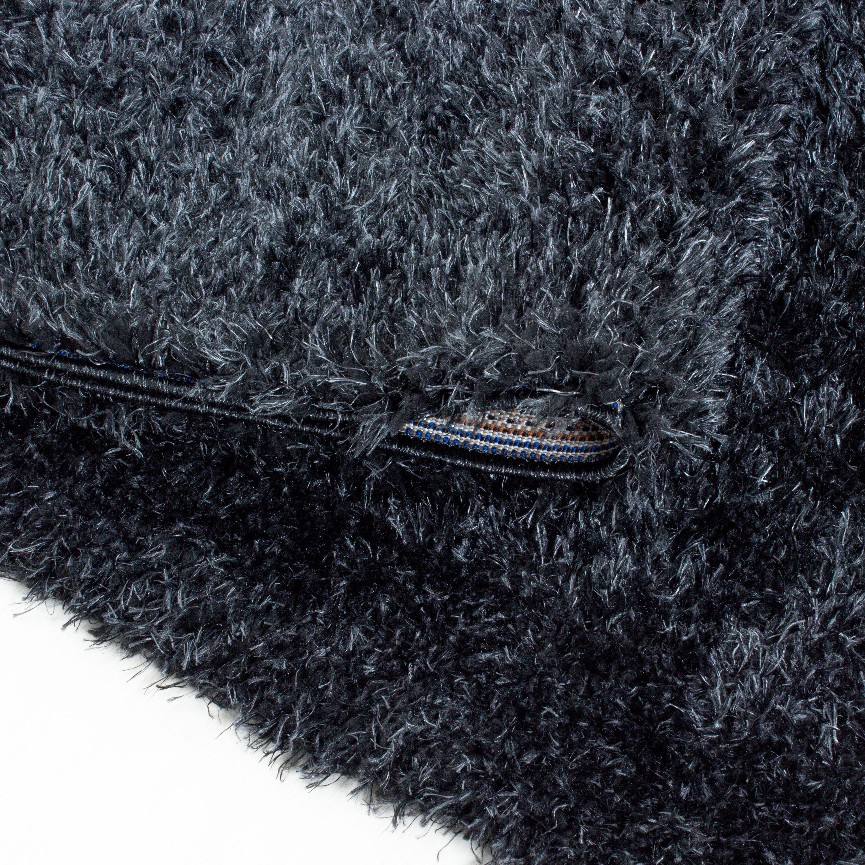 Hochflor Teppich Set Schlafzimmer Teppichläufer 3 Teile Set Glanz Garn Schwarz